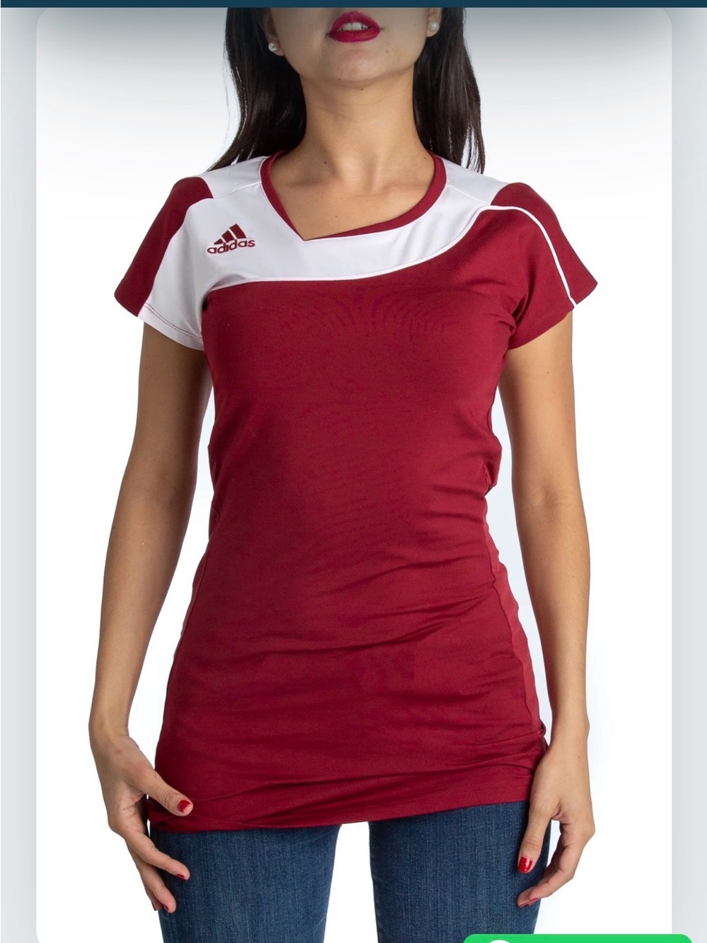 adidas Women’s Burgundy and White Short Sleeve Athletic Tee